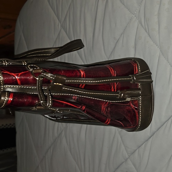 Dooney & Bourke Croc Embossed Leather Double Strap Tassel Satchel in Red - Picture 3 of 12